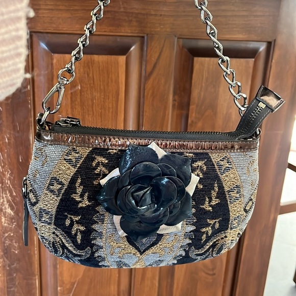 Sharif Handbags - Sharif  Tapestry Satchel  navy/gold expanding bottom   velvety    gunmetal  NWOT